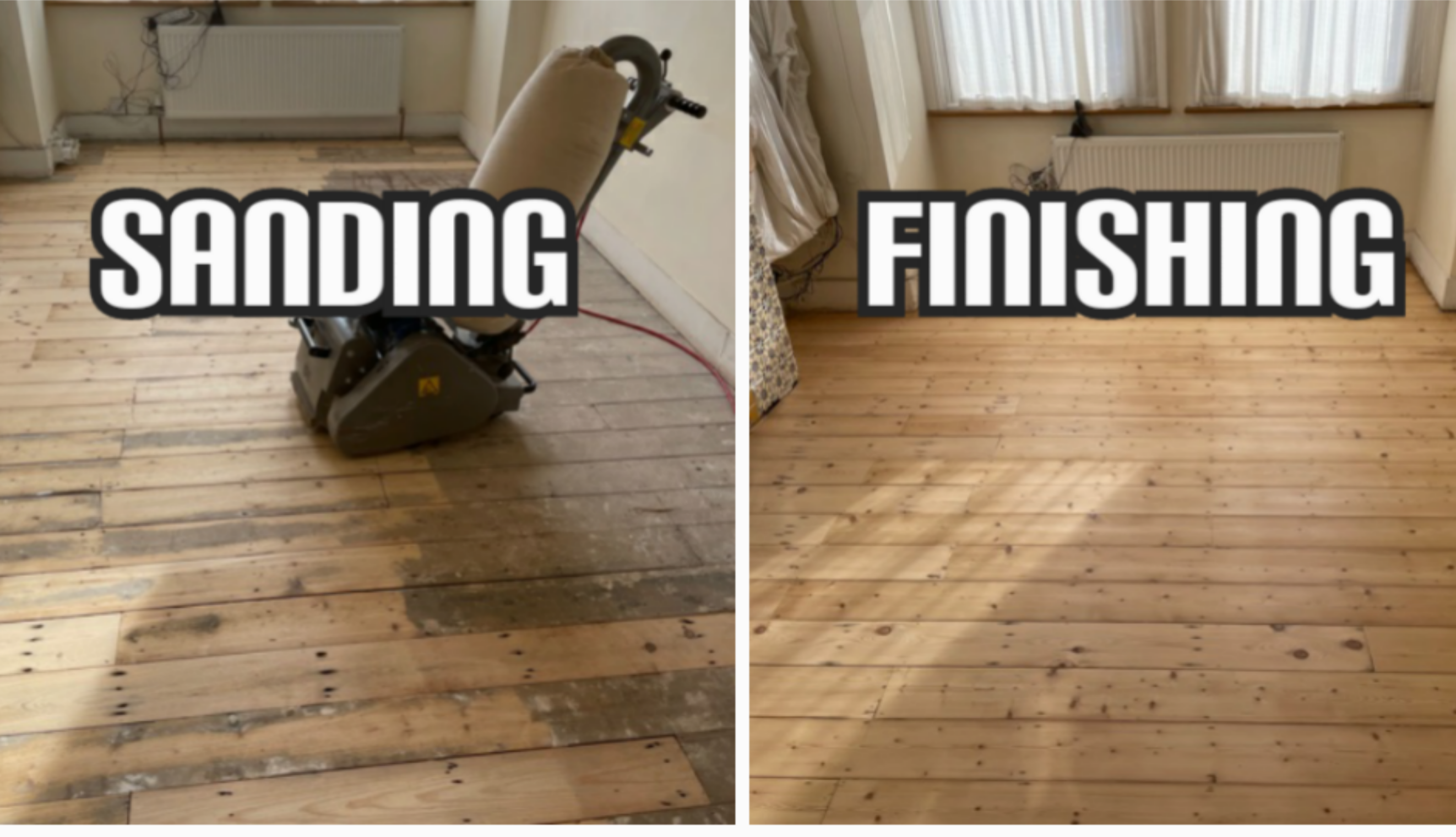 before and after floor restoration, reclaiming, gap filling and sanding in a house, Southwark