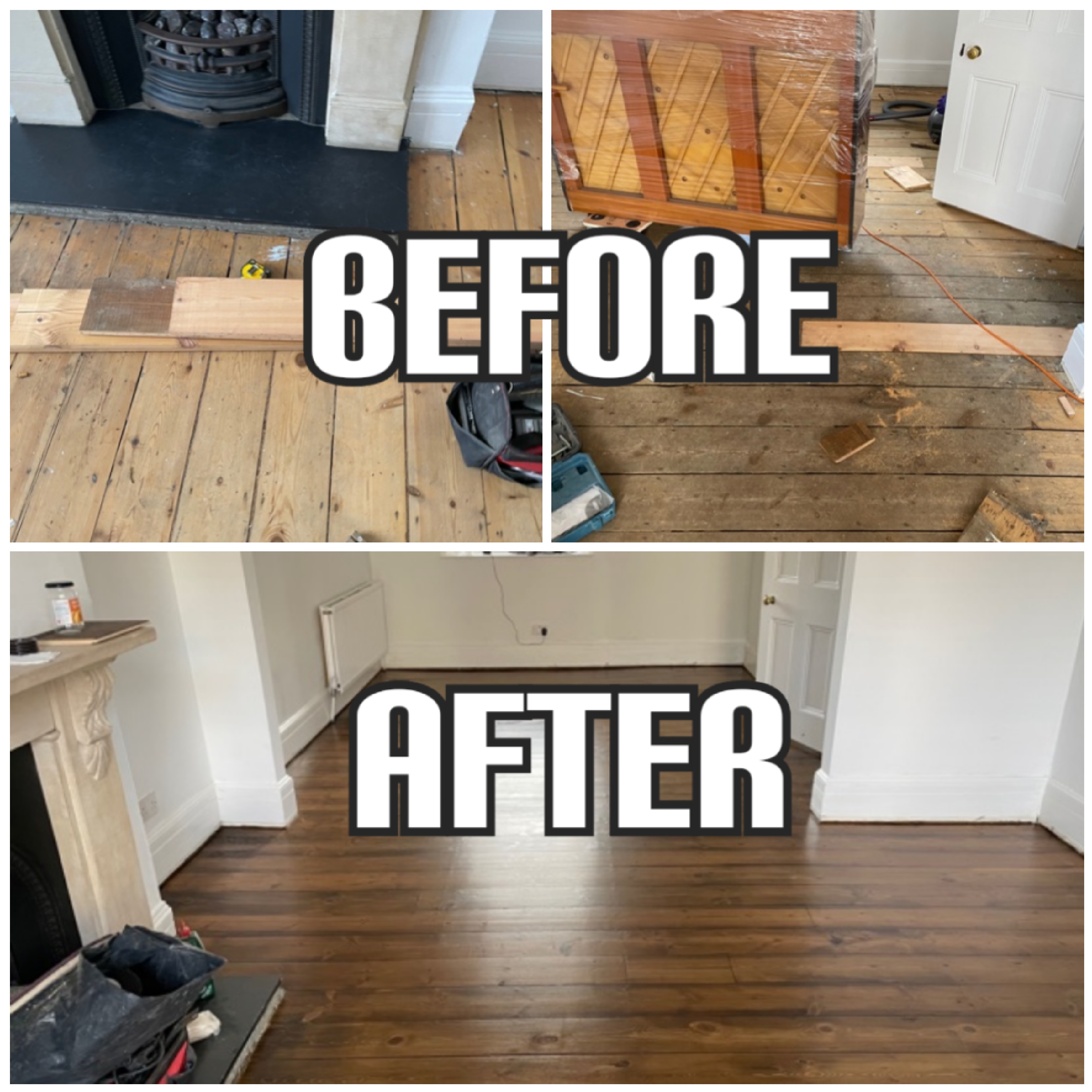 before and after flooring restoration in Highbury
