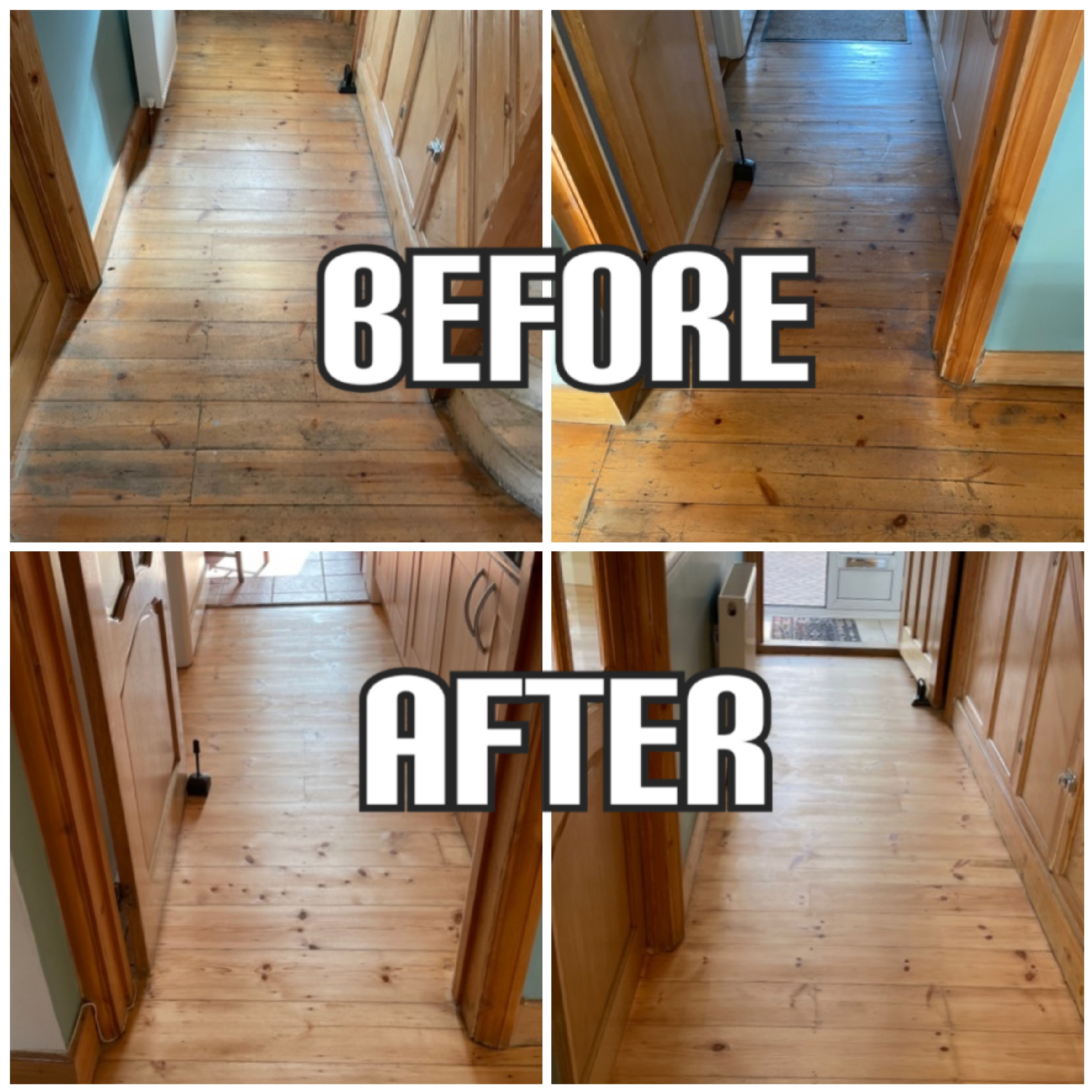 before and after hallway floor sanding and repairs in Haringey