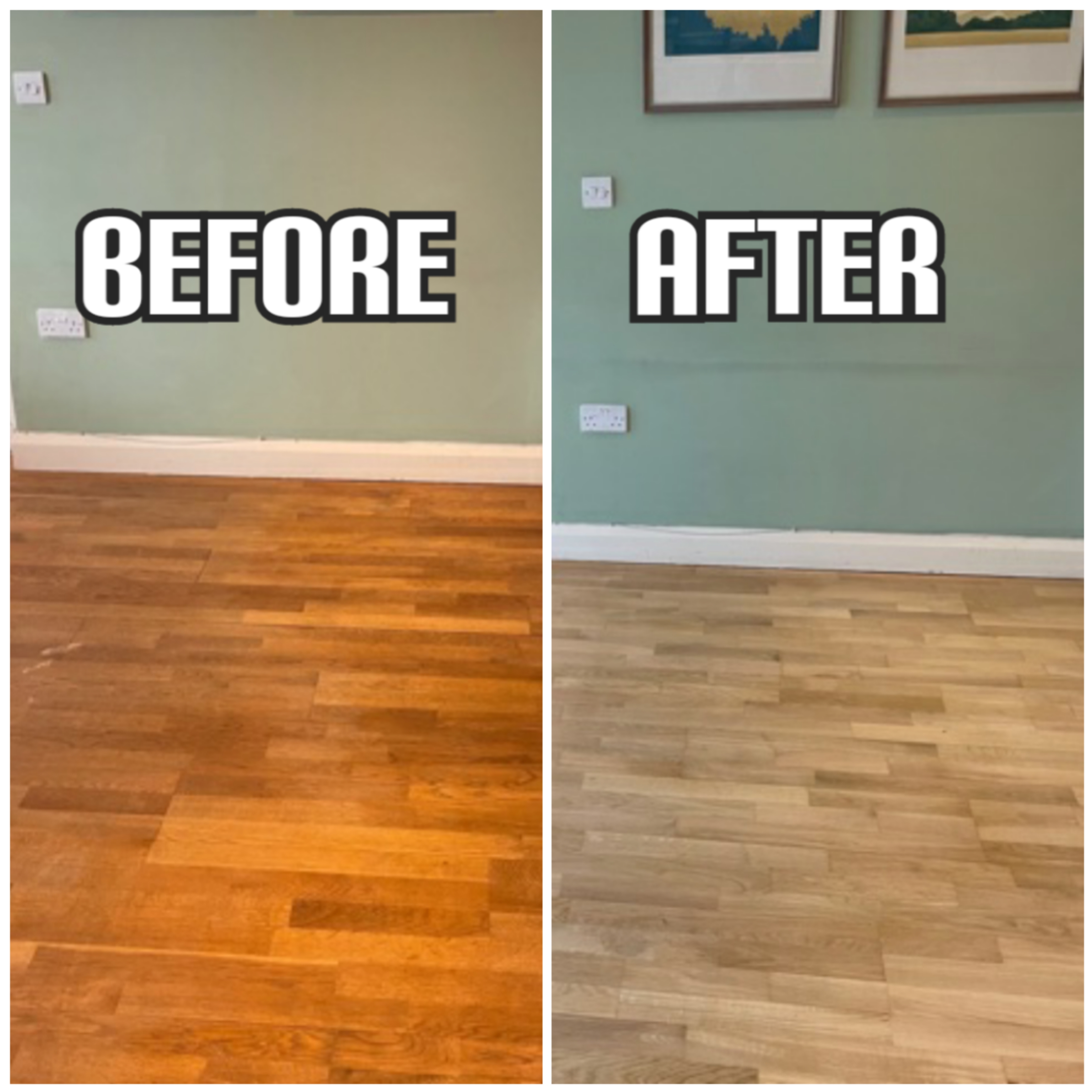 before and after Engineered wood floor light sanding and finishing in kids' room, Newham