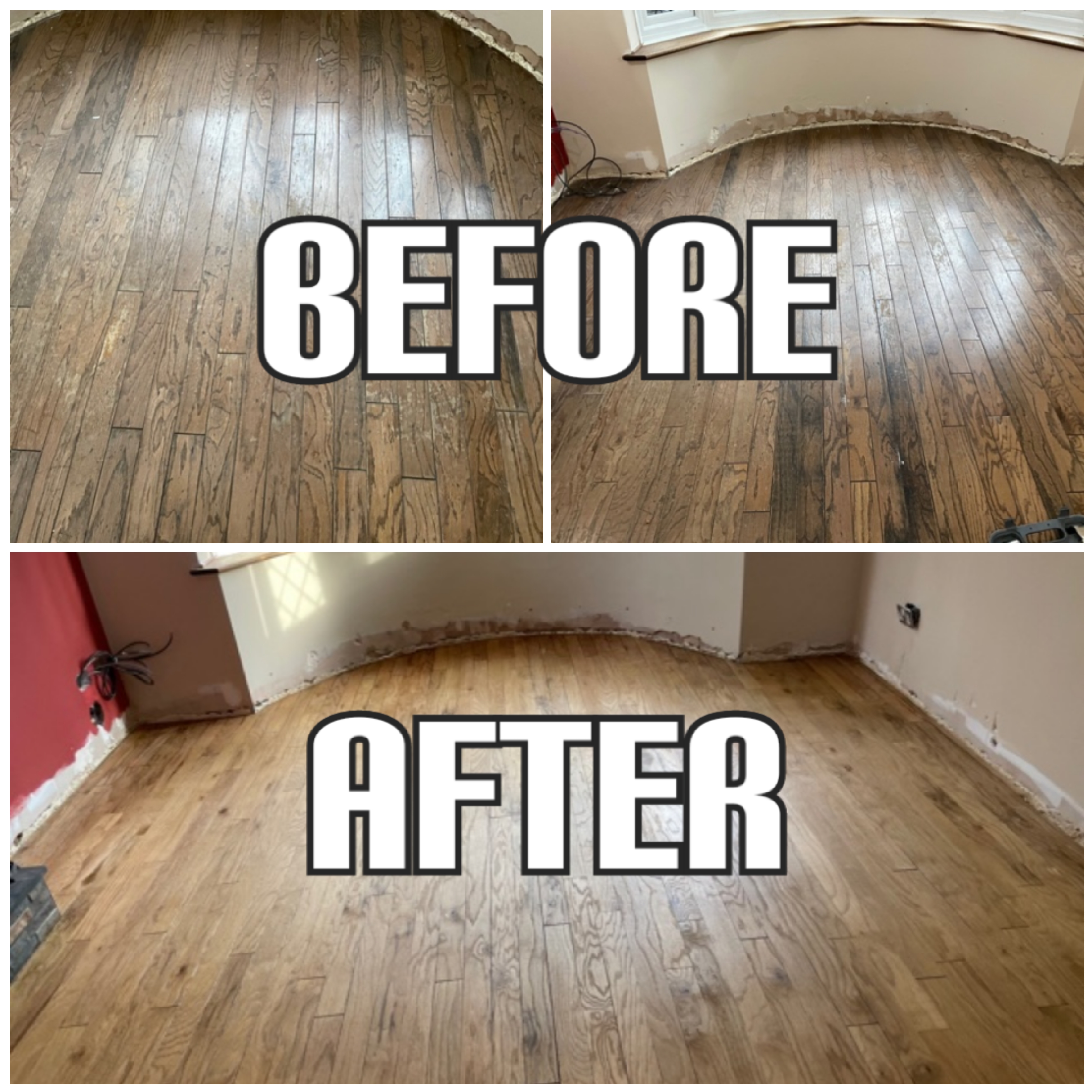 Before and After Floor colour restoration with sanding and satin finish in a house, Westminster