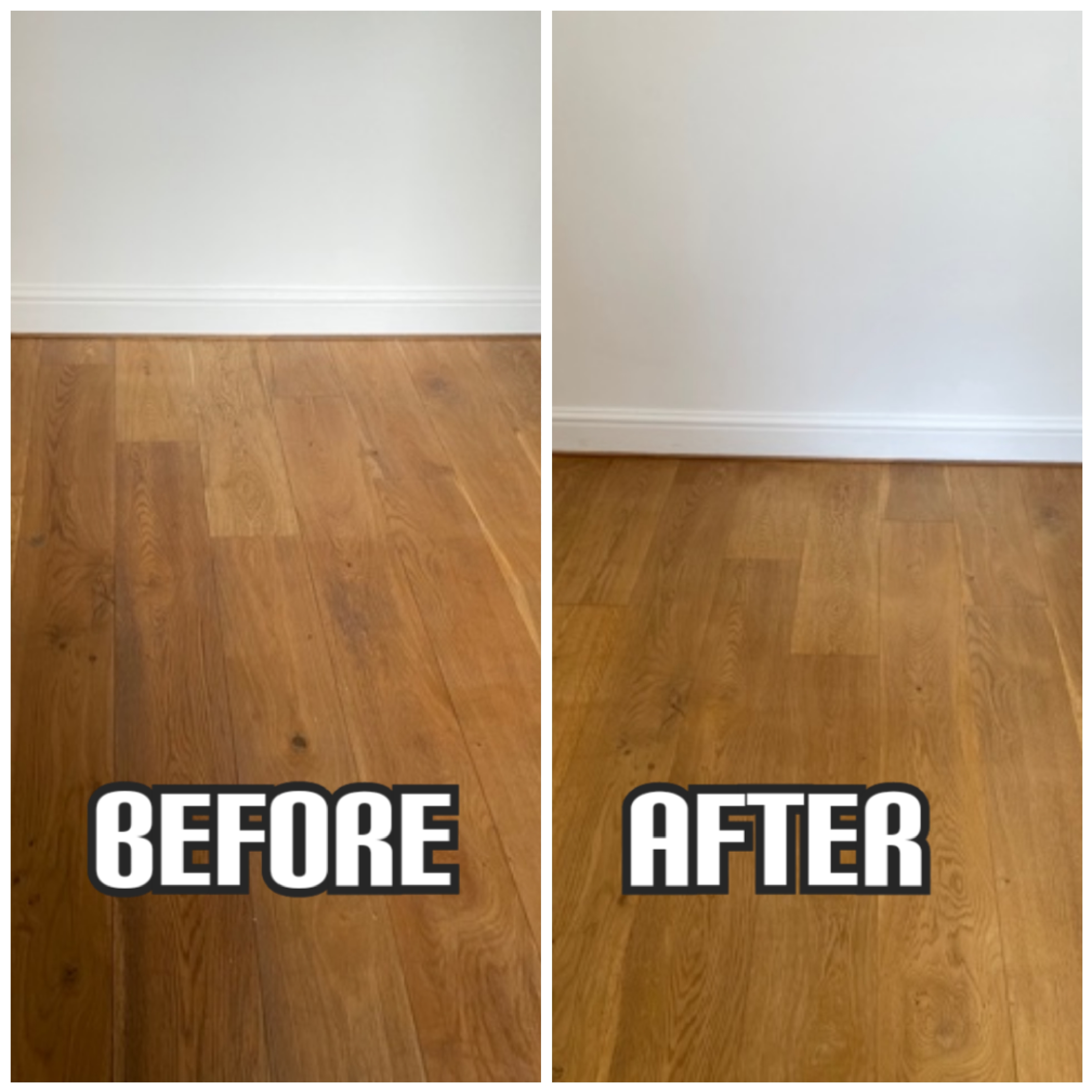 before and after Floor gap filling, restoration, and finishing with clear satin lacquer in a bedroom, Kent