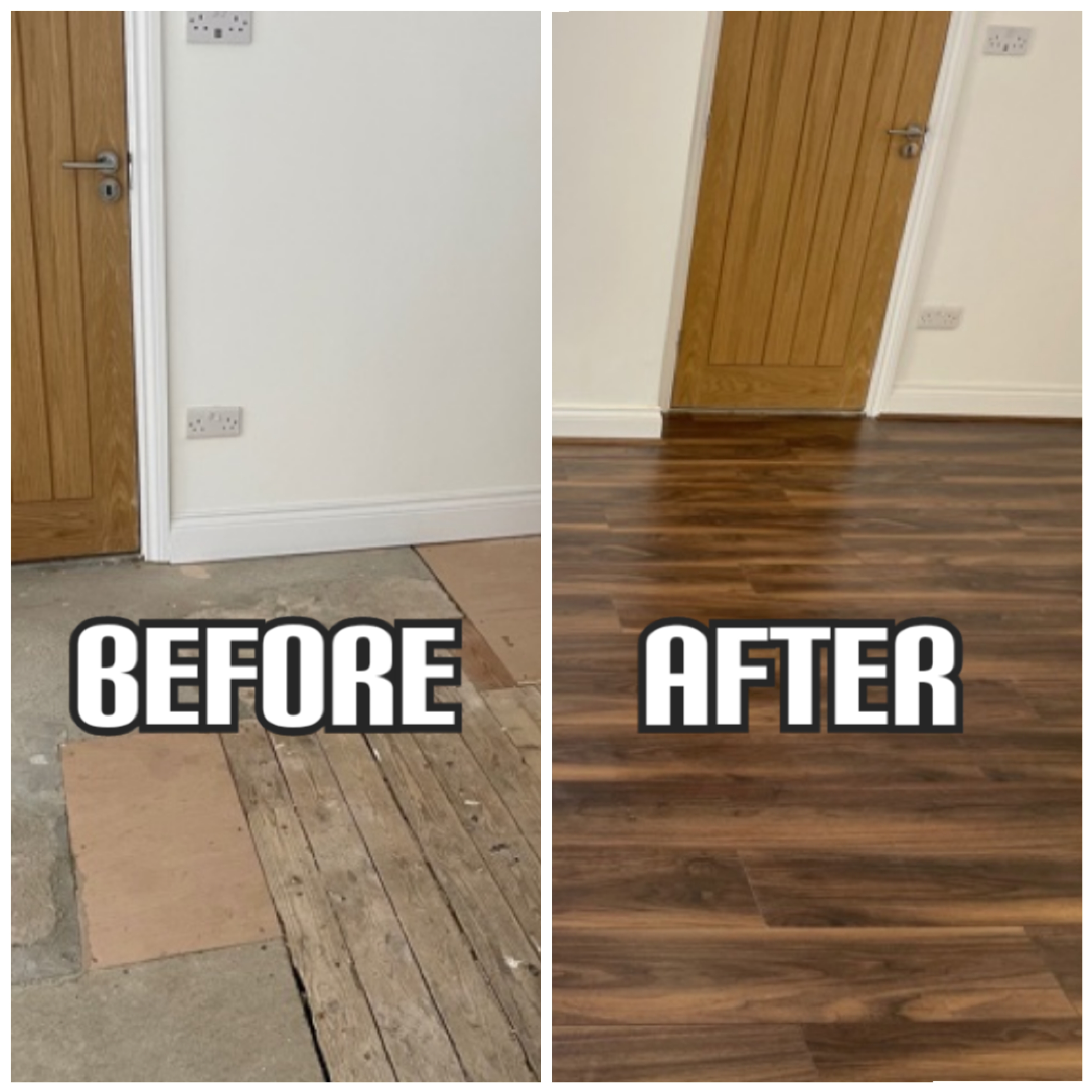before and after Floor installation in an apartment, Islington