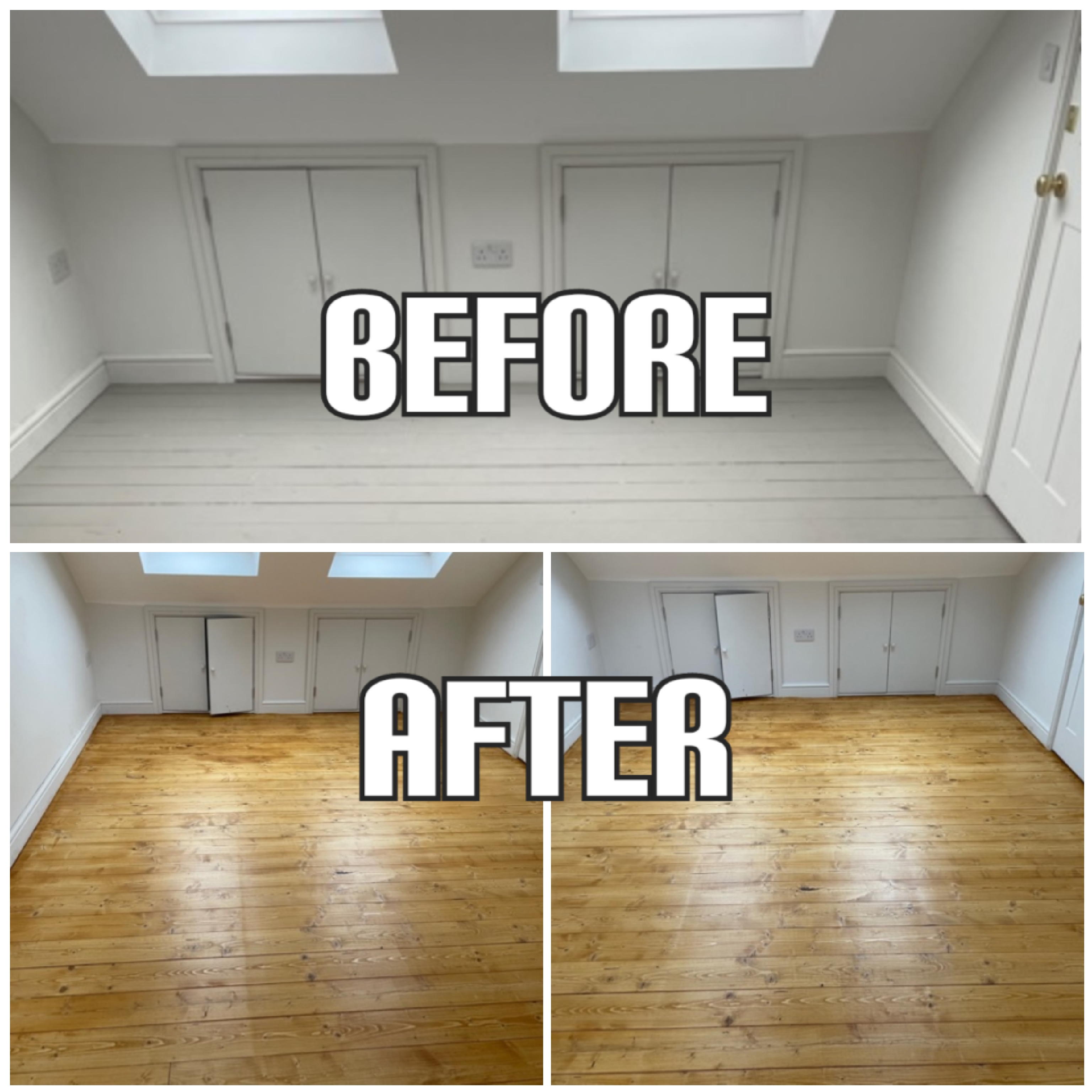 Before and After Floor paint removal, restoration, and refinishing, Islington