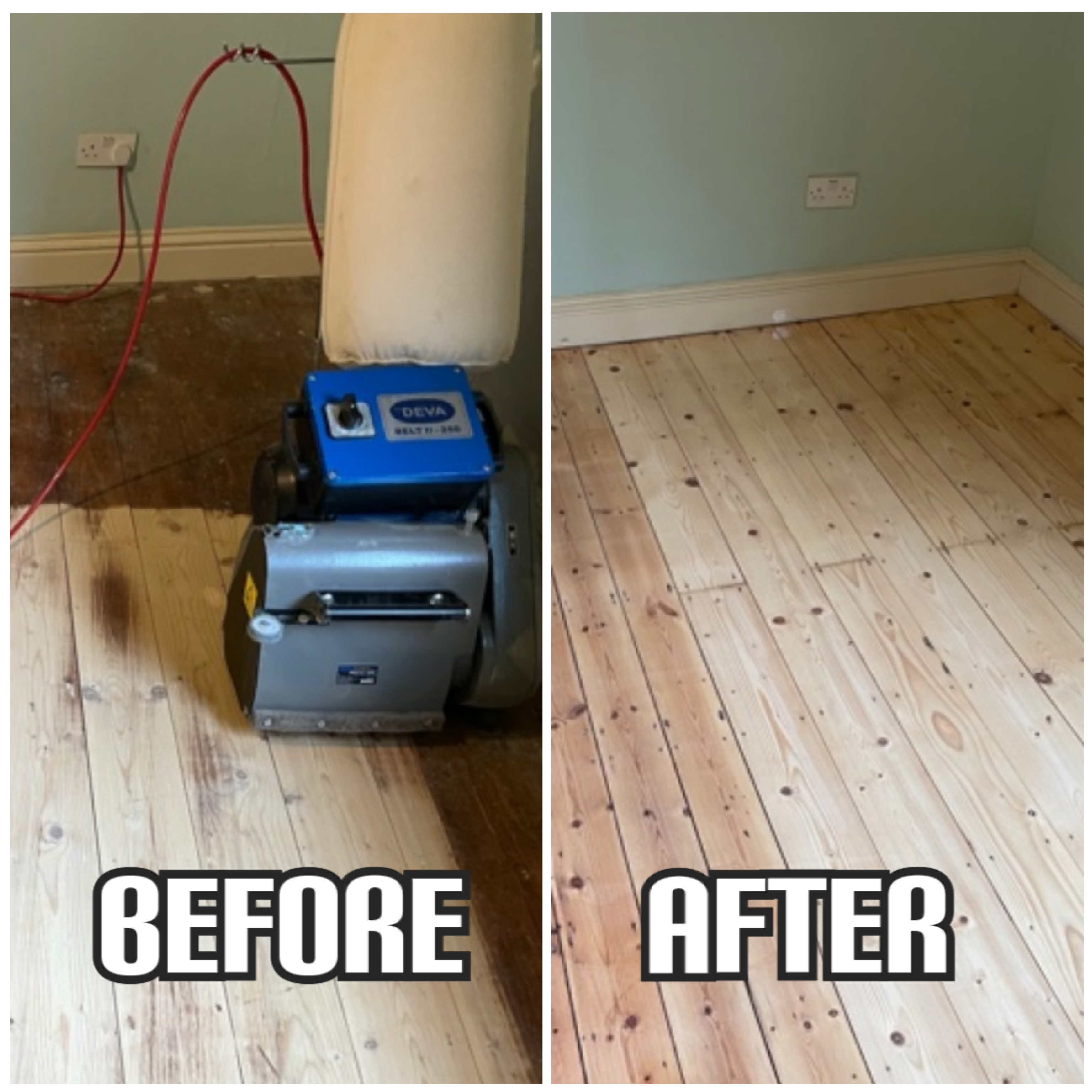 before and after Hardwood floor restoration, repairs, and finishing with mat lacquer in a bedroom, Seven Sisters