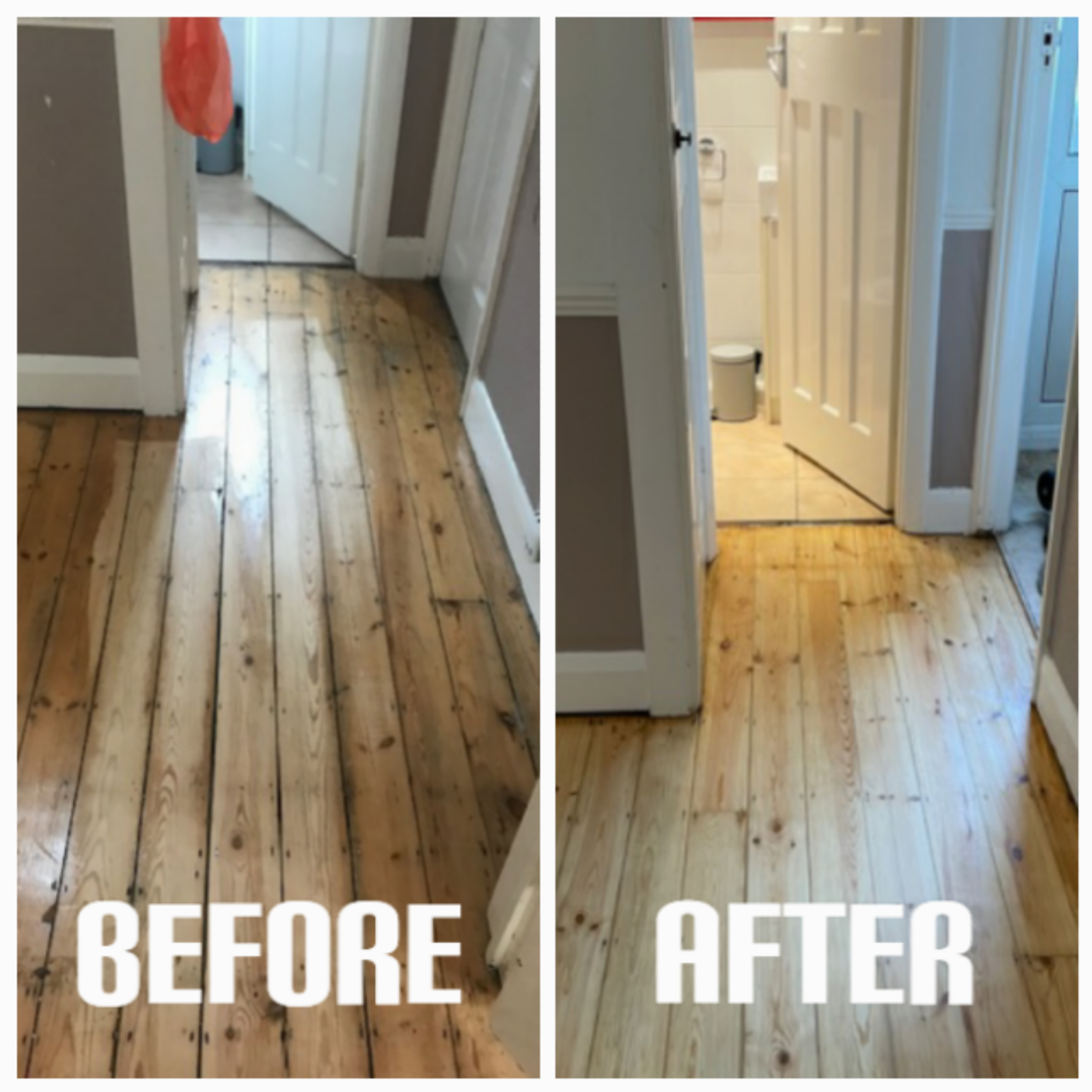 Pine flooring refurbishment - hallway, Croydon