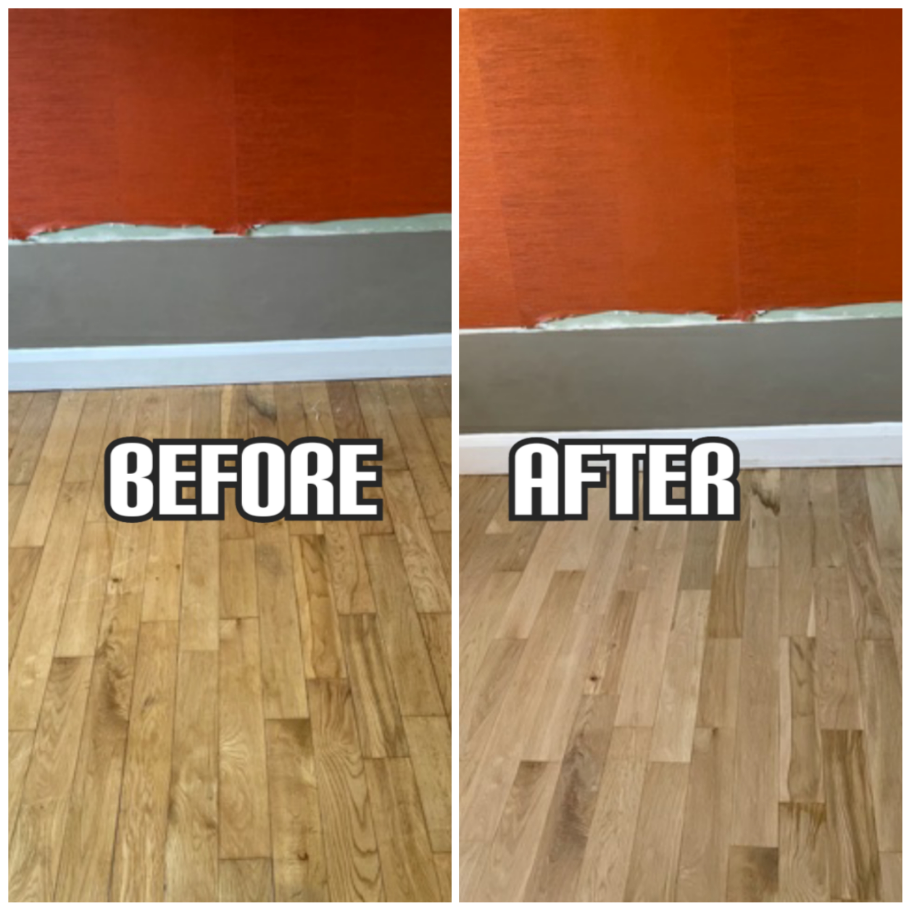 before and after solid wood floor restoration and polishing in an apartment, Holborn