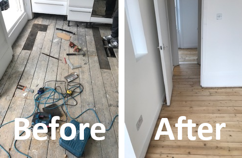 Hardwood floorboards total recovery - house, Balham