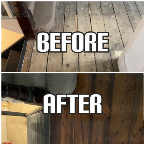 before and after Hardwood staircases restoration, Fulham