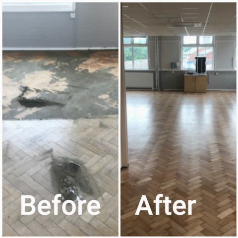 Parquet restoration and polishing - Elmwood Junior School, Croydon