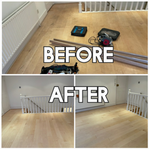 before and after floor sanding of hallway, Lambeth