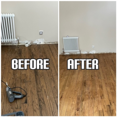 Before and After Expert sanding and floor repair in an apartment, Enfield