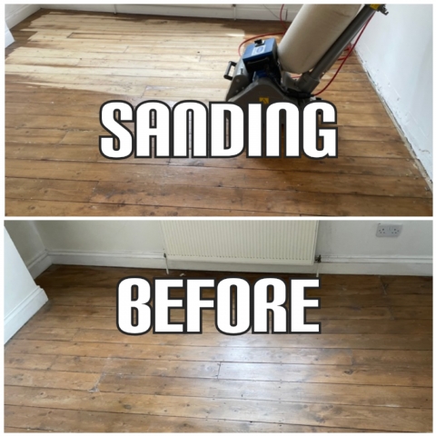 before and after Floor repair and sanding in a house, Barnet