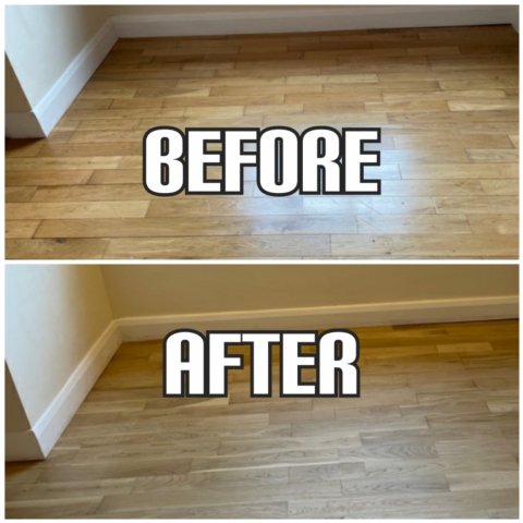 before and after floor restoration, reclaiming, and buffing in an apartment, Kensington