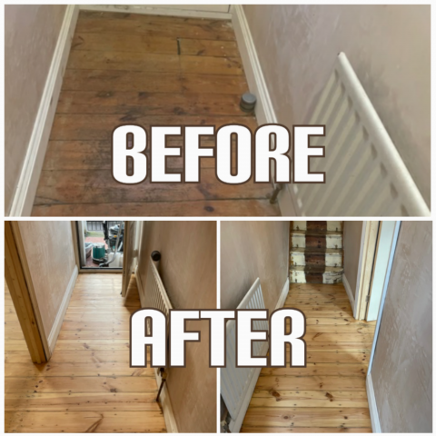 before and after Floor sanding and matt lacquer finishing in a house, King's Cross