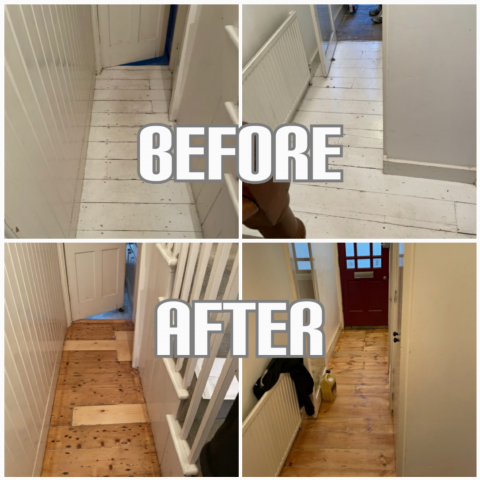 Floorboards reclaiming and restoration - hallway, Hackney