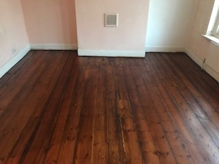 Pine floorboards restoration and staining - apartment, Tower Hamlets