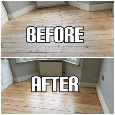 before and after light floor sanding and buffing in a house, West Ham
