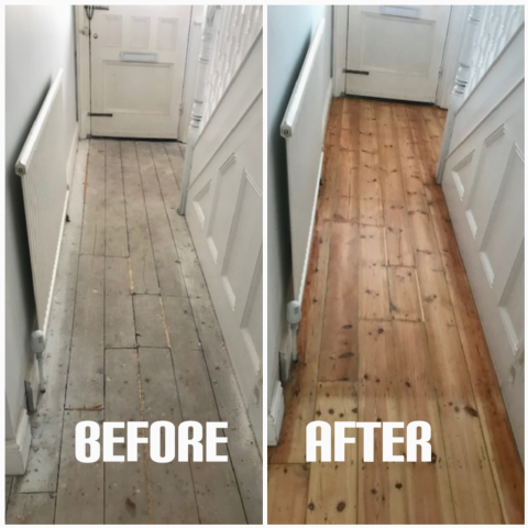 Pine floorboards refurbishment and polishing, Reigate