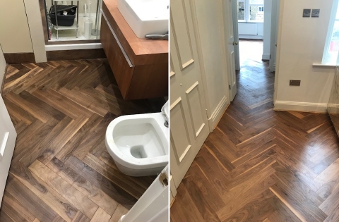 Floorboards scratches removal and repair after flood - bathroom, Furzedown