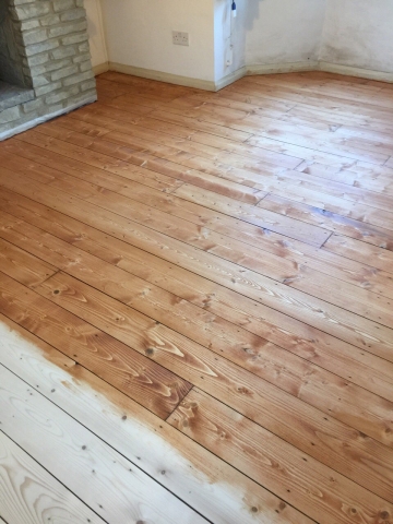 Floor staining in progress
