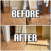 before and after Solid wood floor restoration, Islington