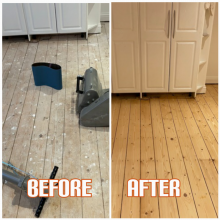 before and after floor repair of pinewood flooring in a kids room, Lewisham 