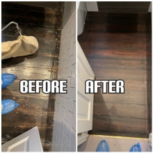Before and After Bathroom floor sanding and matt finish in a bathroom, Sutton