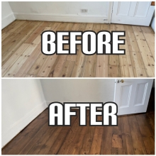 before and after bedroom floor restoration and gap filling, Sutton