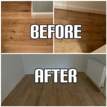 before and after Floor refinishing and gap filling in a bedroom, Southwark