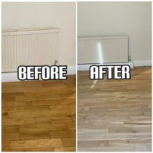 before and after floor refinishing and polishing in an apartment, Kensington