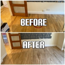 before and after floor repair and light sanding of solid wood flooring in kids room, Kensington