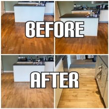 before and after floor repair and refinishing of engineered floor in a house, Newham