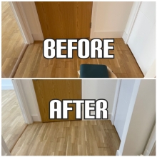 before and after floor restoration, gap filling, and polishing in a house, Enfield
