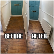 before and after hallway floor repair and restoration in a house, Seven Sisters