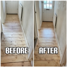before and after hallway floor restoration and satin finish in a house, Wandsworth
