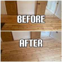 before and after hardwood floor gap filling, light sanding, and finishing with lacquer, Nunhead