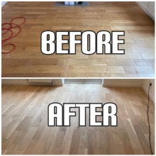 before and after Light sanding, staining, and finishing of solid wood flooring, Enfield