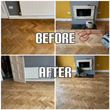 before and after oak parquet floor sanding and finished with satin clear lacquer, Croydon
