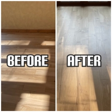 before and after Refinishing of newly installed parquet in an apartment, Croydon